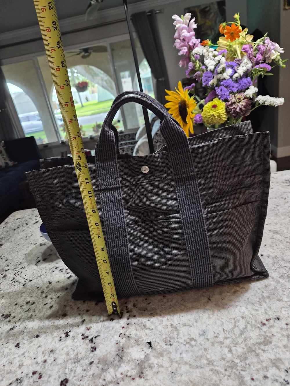 Authentic Hermès Her Line Tote GM Extra Large Travel Bag Grey Canvas Weekender - Picture 16 of 16